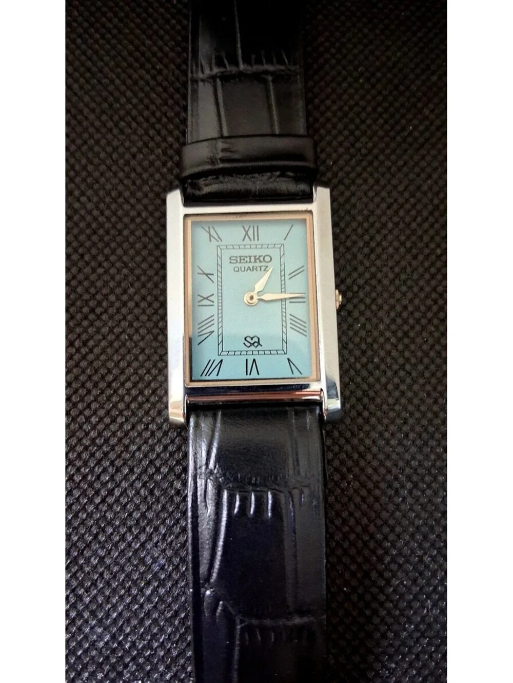 VINTAGE Seiko Quartz Dress Men's Seiko Tank Tiffany Blue Dial Watch RARE
